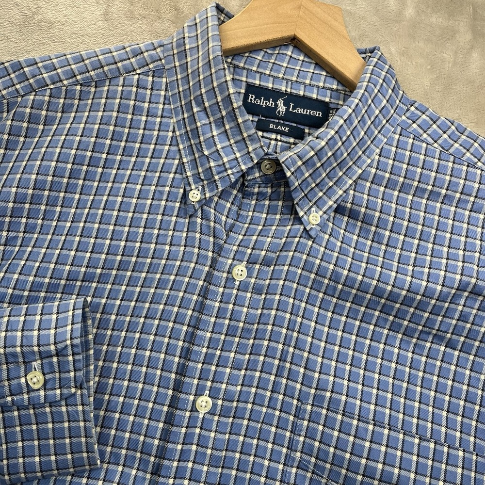 Ralph‎ Lauren Shirt Mens XL Blue Plaid Button Up Blake Preppy VTG